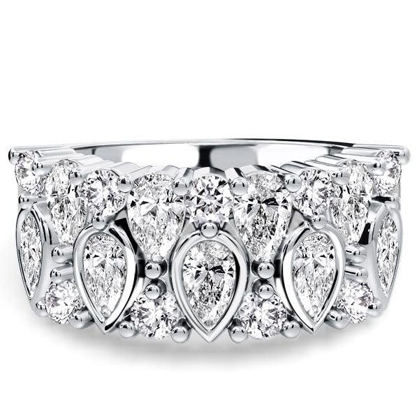Sterling Silver Bezel Set Anniversary Band Ring with Round & Pear Cut White Sapphire