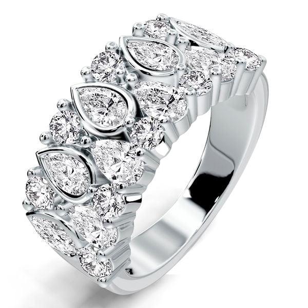 Sterling Silver Bezel Set Anniversary Band Ring with Round & Pear Cut White Sapphire