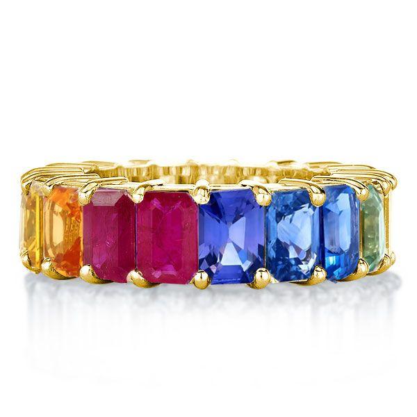 Emerald Rainbow Eternity Band - 18K Gold Plated Sterling Silver - 8.5 CT TW