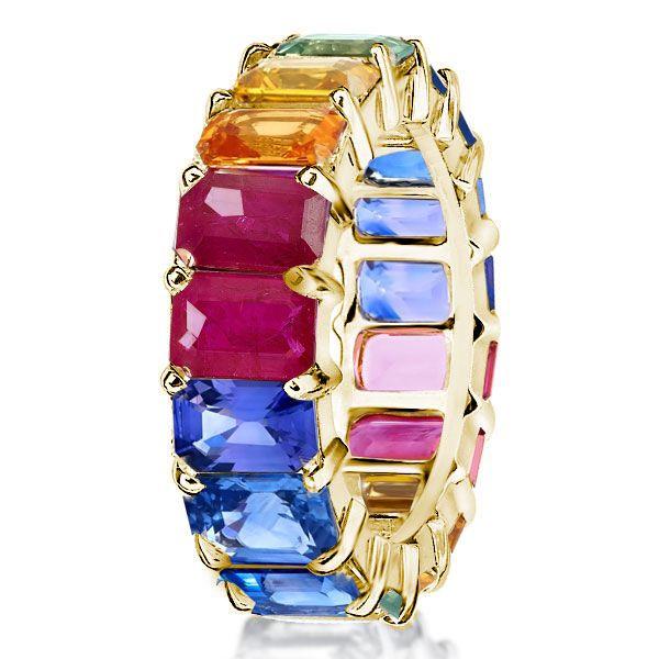 Emerald Rainbow Eternity Band - 18K Gold Plated Sterling Silver - 8.5 CT TW