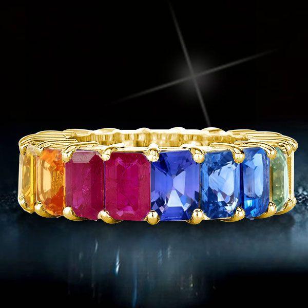 Emerald Rainbow Eternity Band - 18K Gold Plated Sterling Silver - 8.5 CT TW