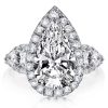 Pear Halo Three Stone Engagement Ring in Sterling Silver with Created White Sapphire