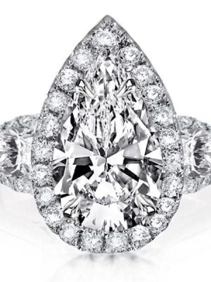 Pear Halo Three Stone Engagement Ring in Sterling Silver with Created White Sapphire