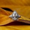 Pear Halo Three Stone Engagement Ring in Sterling Silver with Created White Sapphire