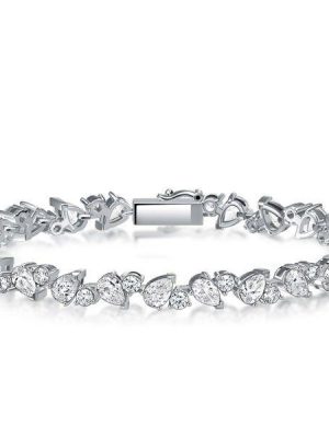 Sterling Silver Alternating Round & Pear CZ Tennis Bracelet for Women - 6, 7, 8, 9 Inch