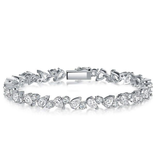 Sterling Silver Alternating Round & Pear CZ Tennis Bracelet for Women - 6, 7, 8, 9 Inch