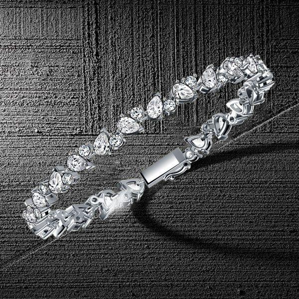 Sterling Silver Alternating Round & Pear CZ Tennis Bracelet for Women - 6, 7, 8, 9 Inch