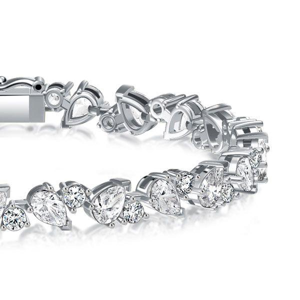 Sterling Silver Alternating Round & Pear CZ Tennis Bracelet for Women - 6, 7, 8, 9 Inch