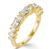 Emerald & Round Cut Half Eternity Wedding Band in 18K Gold Plated Sterling Silver