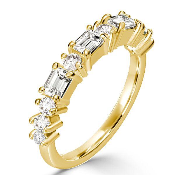 Emerald & Round Cut Half Eternity Wedding Band in 18K Gold Plated Sterling Silver