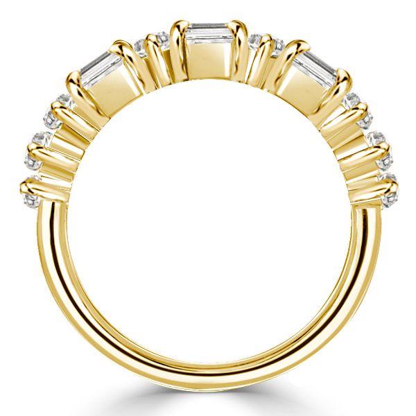 Emerald & Round Cut Half Eternity Wedding Band in 18K Gold Plated Sterling Silver