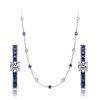Sterling Silver Blue Sapphire Necklace and Earrings Jewelry Set with Round & Princess Cuts