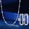 Sterling Silver Blue Sapphire Necklace and Earrings Jewelry Set with Round & Princess Cuts