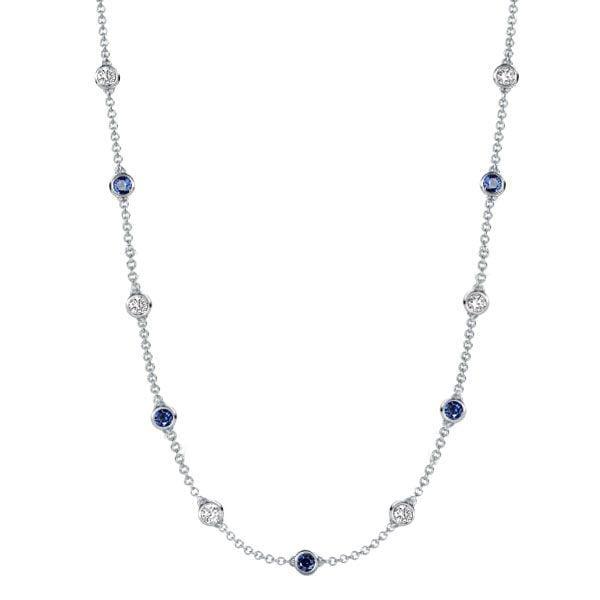 Sterling Silver Blue Sapphire Necklace and Earrings Jewelry Set with Round & Princess Cuts