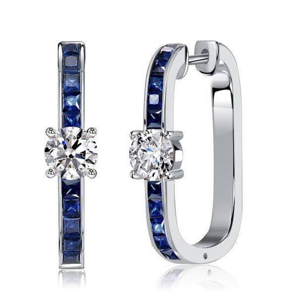 Sterling Silver Blue Sapphire Necklace and Earrings Jewelry Set with Round & Princess Cuts