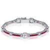 Ruby & White Cushion Cut Tennis Bracelet in Sterling Silver (Milgrain Detail)