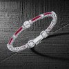 Ruby & White Cushion Cut Tennis Bracelet in Sterling Silver (Milgrain Detail)
