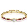 Ruby & White Cushion Cut Tennis Bracelet in Sterling Silver (Milgrain Detail)