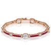 Ruby & White Cushion Cut Tennis Bracelet in Sterling Silver (Milgrain Detail)