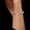 Ruby & White Cushion Cut Tennis Bracelet in Sterling Silver (Milgrain Detail)