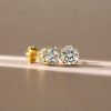 Golden Round Cut CZ Vintage Stud Earrings - 18K Gold Plated Sterling Silver