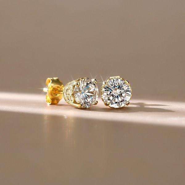Golden Round Cut CZ Vintage Stud Earrings - 18K Gold Plated Sterling Silver