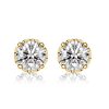 Golden Round Cut CZ Vintage Stud Earrings - 18K Gold Plated Sterling Silver