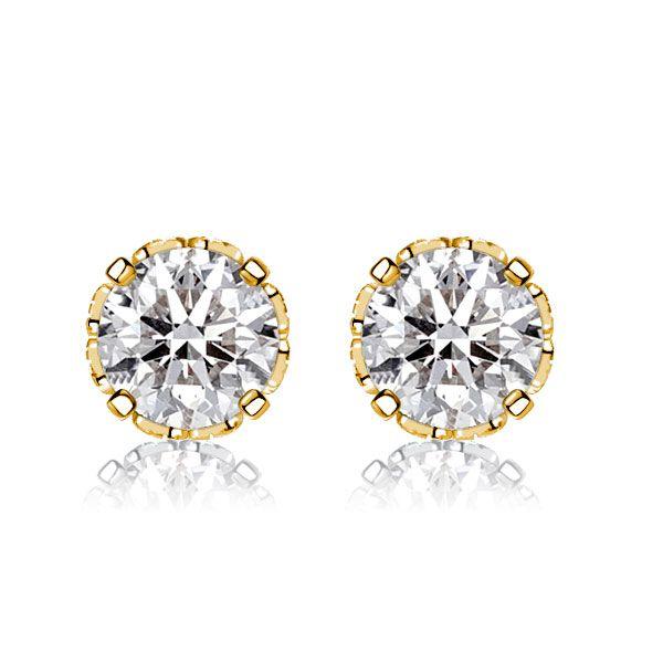 Golden Round Cut CZ Vintage Stud Earrings - 18K Gold Plated Sterling Silver