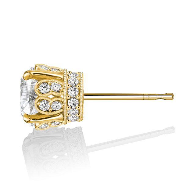 Golden Round Cut CZ Vintage Stud Earrings - 18K Gold Plated Sterling Silver