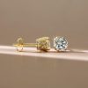 Golden Round Cut CZ Vintage Stud Earrings - 18K Gold Plated Sterling Silver
