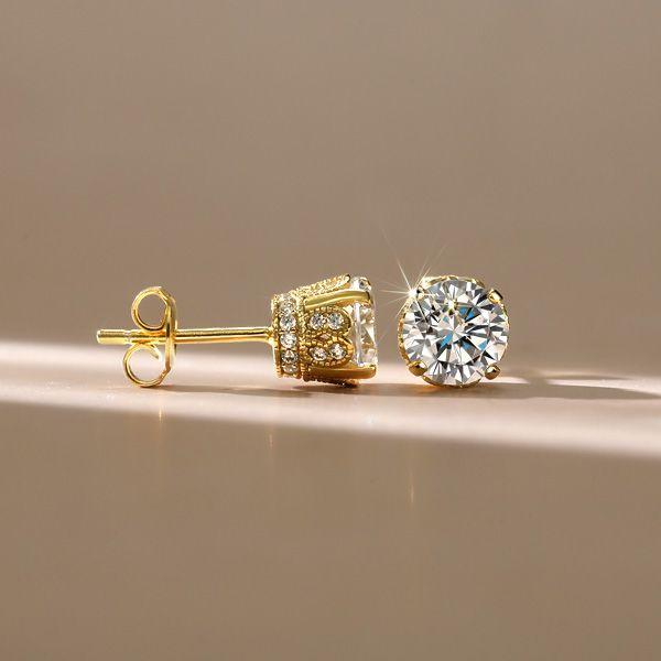 Golden Round Cut CZ Vintage Stud Earrings - 18K Gold Plated Sterling Silver