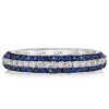 Triple Row Round Cut Blue Sapphire Wedding Band in Sterling Silver
