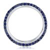 Triple Row Round Cut Blue Sapphire Wedding Band in Sterling Silver
