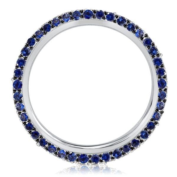 Triple Row Round Cut Blue Sapphire Wedding Band in Sterling Silver