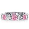 White & Pink Sapphire Sterling Silver Cushion Cut Eternity Band