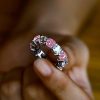 White & Pink Sapphire Sterling Silver Cushion Cut Eternity Band