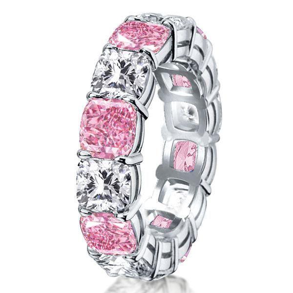 White & Pink Sapphire Sterling Silver Cushion Cut Eternity Band