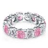 White & Pink Sapphire Sterling Silver Cushion Cut Eternity Band