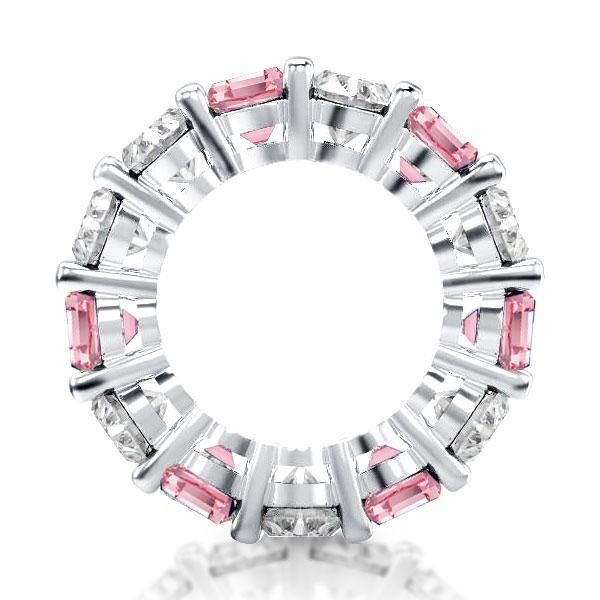 White & Pink Sapphire Sterling Silver Cushion Cut Eternity Band