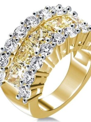 Men's Two Tone Gold Wedding Band with Triple Row Topaz Sterling Silver Ring