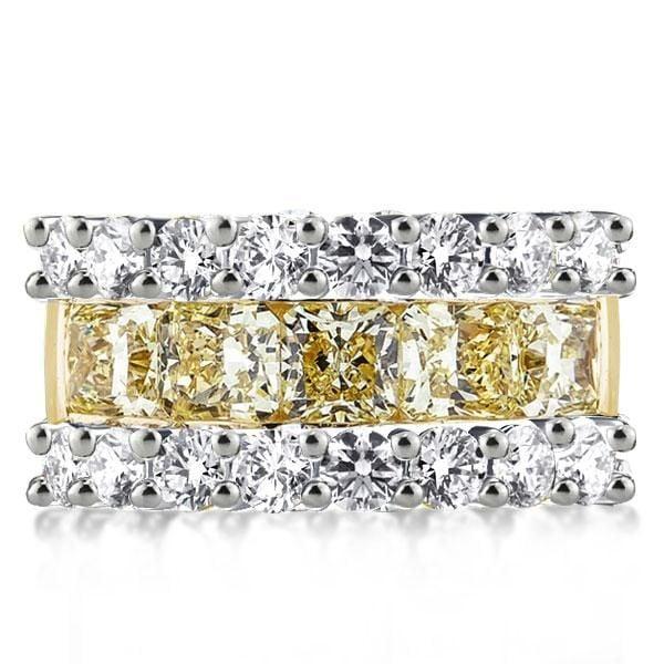 Men's Two Tone Gold Wedding Band with Triple Row Topaz Sterling Silver Ring