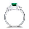 Emerald Cut Green Emerald Three Stone Ring - Sterling Silver Engagement Ring