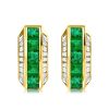 18K Gold Plated Emerald Huggie Hoop Earrings for Women, Sterling Silver, Hinged Back