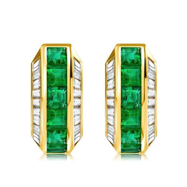 18K Gold Plated Emerald Huggie Hoop Earrings for Women, Sterling Silver, Hinged Back