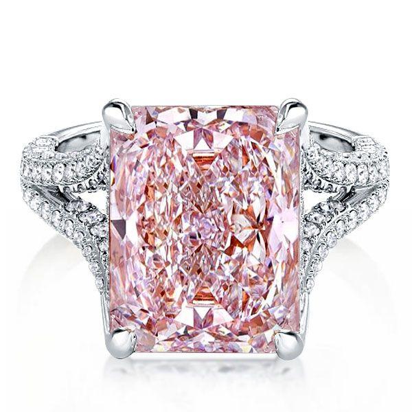 Radiant Cut Pink Sapphire Engagement Ring - Split Shank Sterling Silver