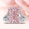 Radiant Cut Pink Sapphire Engagement Ring - Split Shank Sterling Silver