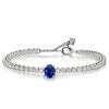 Blue Sapphire Tennis Bracelet for Women - Sterling Silver Oval & Round Cut