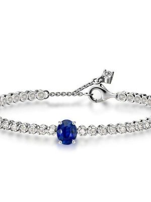 Blue Sapphire Tennis Bracelet for Women - Sterling Silver Oval & Round Cut