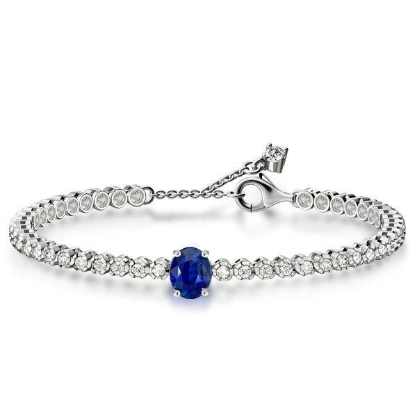 Blue Sapphire Tennis Bracelet for Women - Sterling Silver Oval & Round Cut