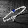 Blue Sapphire Tennis Bracelet for Women - Sterling Silver Oval & Round Cut